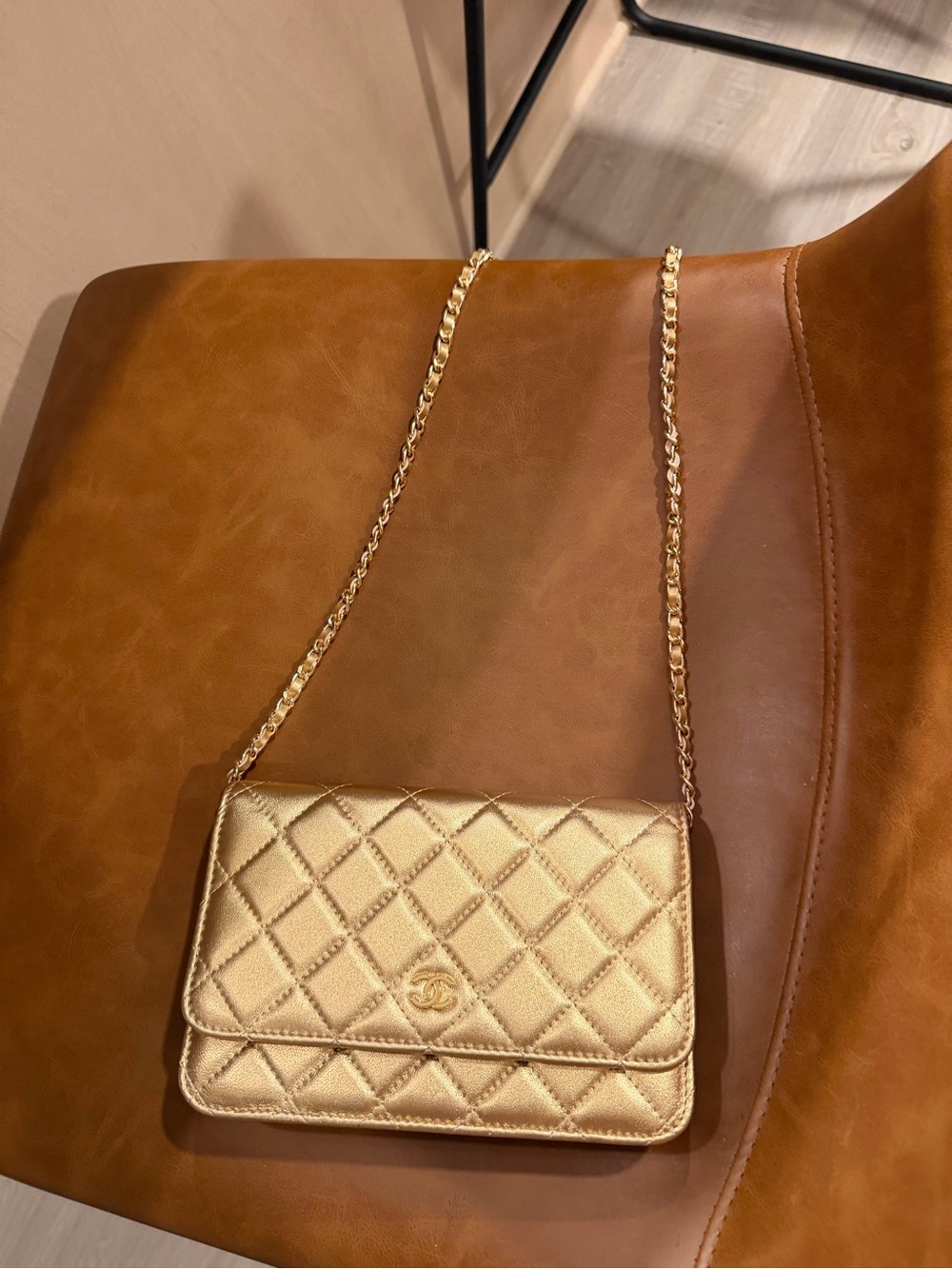 Gold Quilted Chain Shoulder Bag